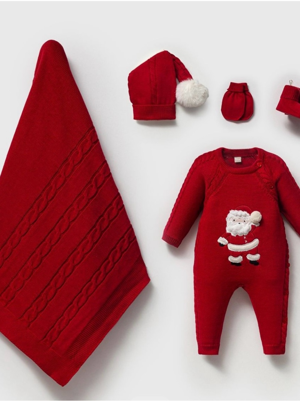 Red Santa Knit Baby Pajamas Set cotton